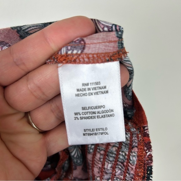 O.L.M. Puff sleeve burnt orange butterfly crop corset top blouse size: M - Picture 9 of 11